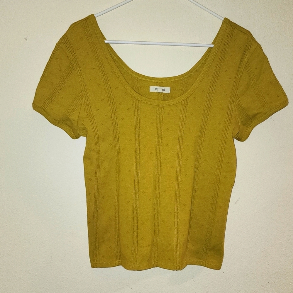 MADEWELL - Mustard Scoop Eyelet Tee, Size L